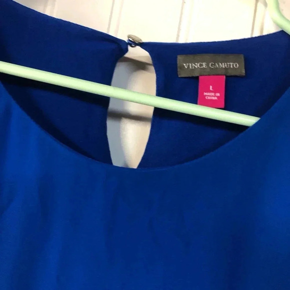 Vince Camuto Asymmetrical Hem Blouse Large Blue Chiffon Mixed Fabric - Picture 3 of 4